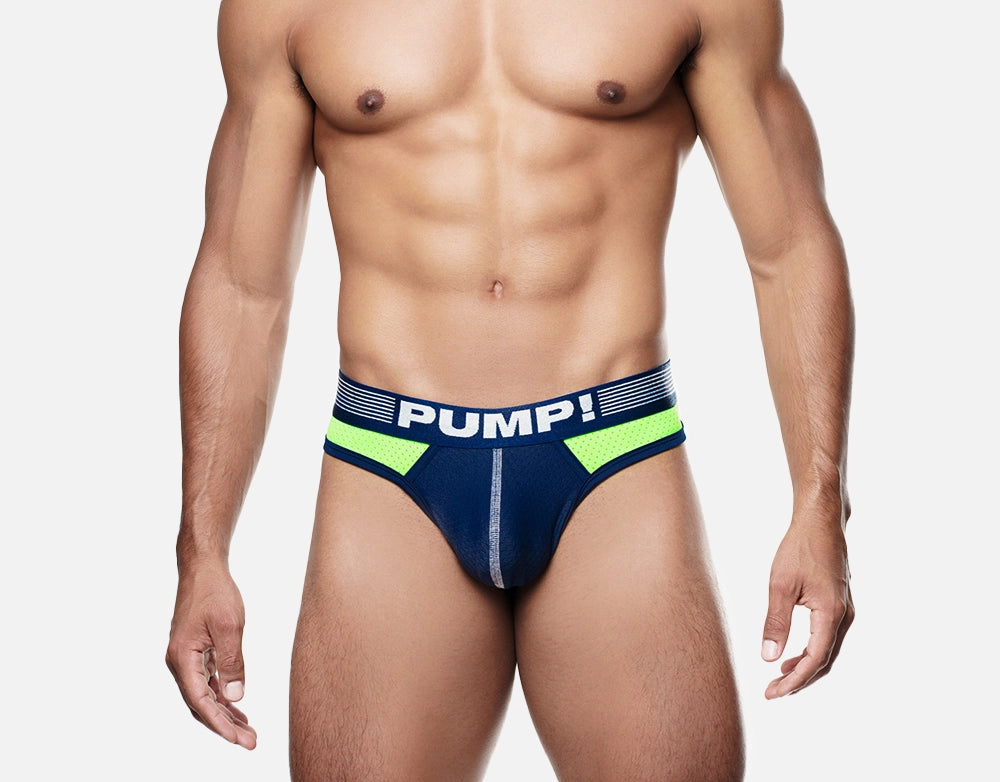 PUMP! Surge Mesh Thong Underwear - Navy/Neon Green - Comfortable & Breathable for Workout, Gym & Daily Wear