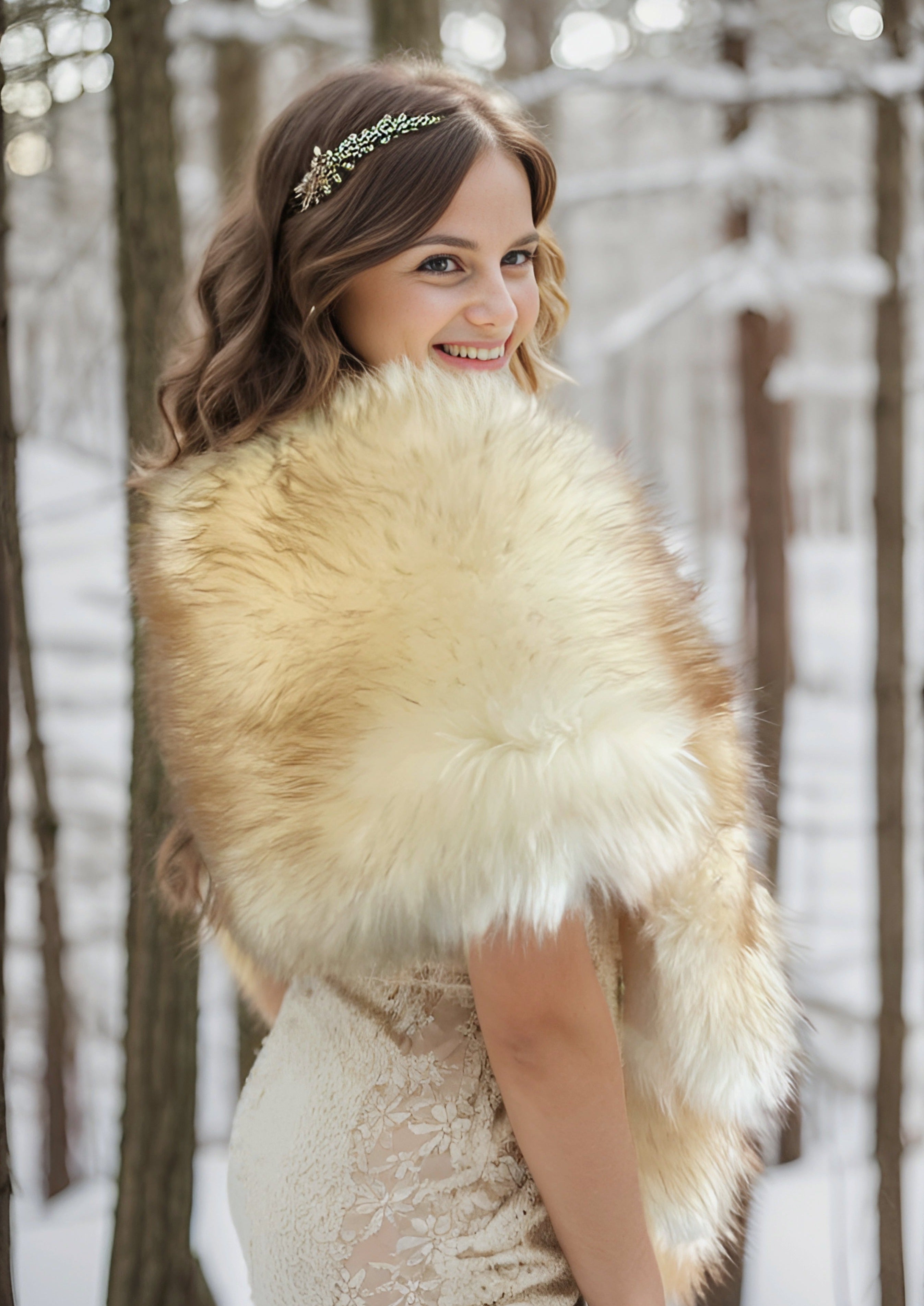 Elegant Champagne Fur Shawl Wrap - Soft & Luxurious Winter Accessory for Women (Lilian Cha02) - Perfect for Parties, Weddings & Evening Events