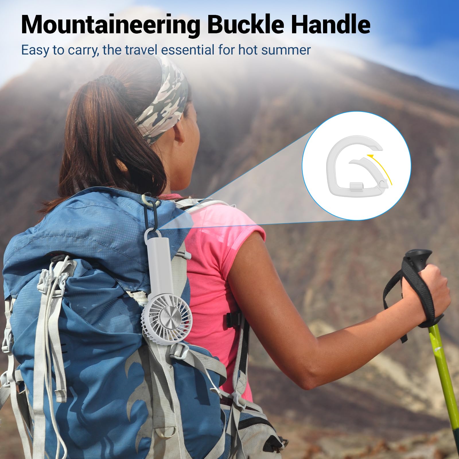 5000mAh Rechargeable Handheld Cooling Fan - Portable Mini AC Fan with Foldable Design, Ice Cooling Technology for Men Women & Kids - Perfect for Beach Travel, Outdoor Activities, Camping and Office Use (White)