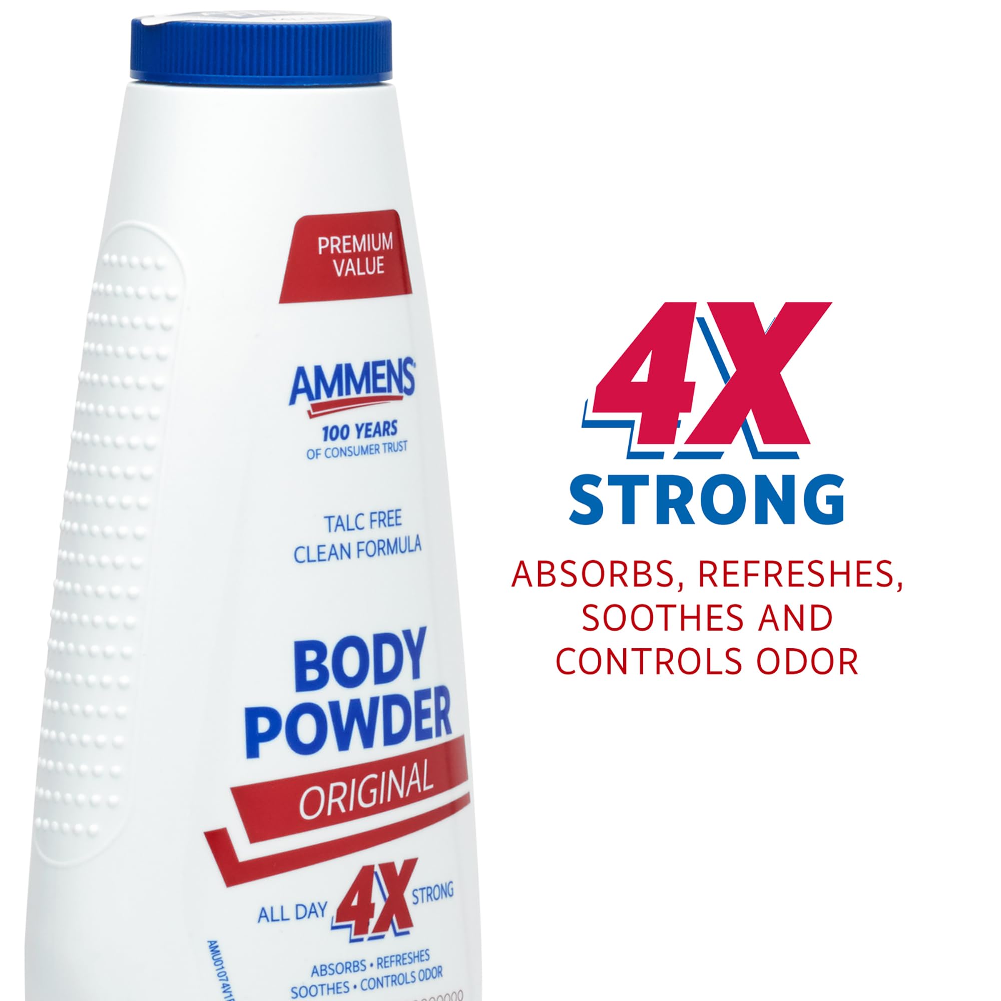 Ammens Original Talc-Free Body Powder with Natural Cornstarch - Fragrance-Free, Dye-Free & Paraben-Free - Soothes Itchy Skin & Absorbs Moisture - 11 oz for Babies, Adults & Post-Workout Care