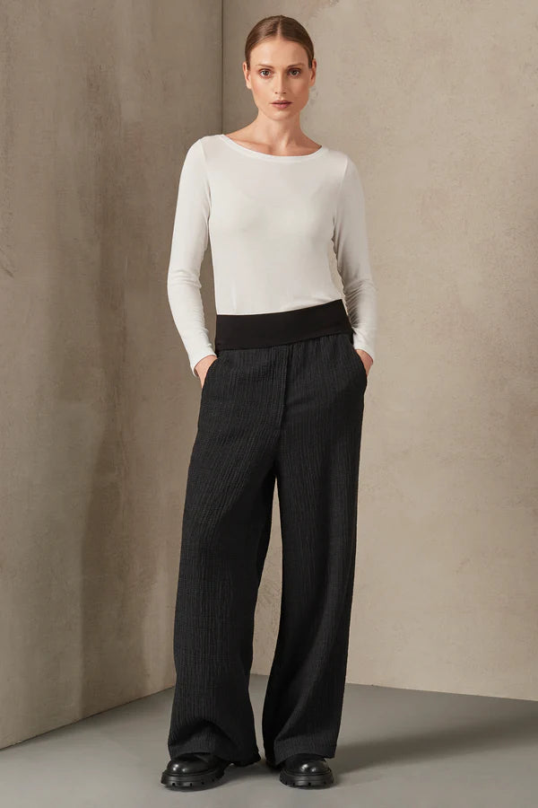 Stylish Checked Palazzo Pants for Women - Anthracite Grey Wide Leg Trousers | Comfortable Office Wear & Casual Outfits