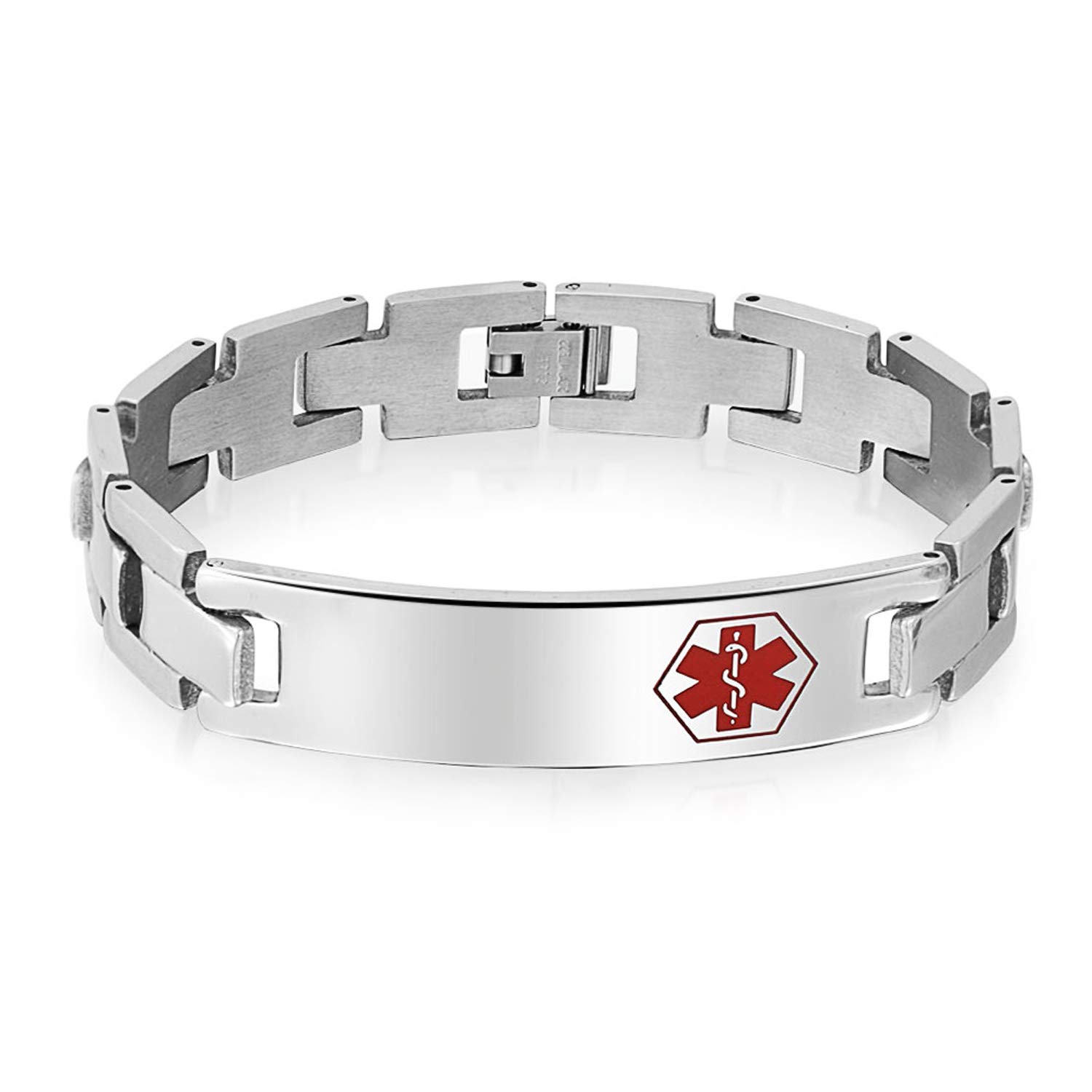 Personalized Medical ID Bracelet for Men & Teens - Stainless Steel U Link Design - 8 Inch Adjustable - Perfect for Emergency Medical Alert & Daily Wear