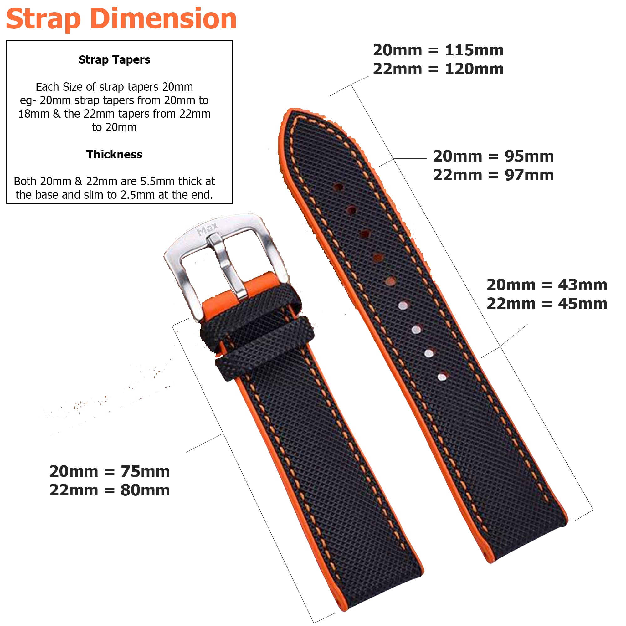 Premium FKM Rubber & TPU Hybrid Watch Band - 20mm & 22mm Replacement Strap for Traditional Watches and Smartwatches - Durable, Comfortable, Waterproof - Black, Blue, Orange - Perfect for Sports, Fitness, Swimming and Everyday Wear