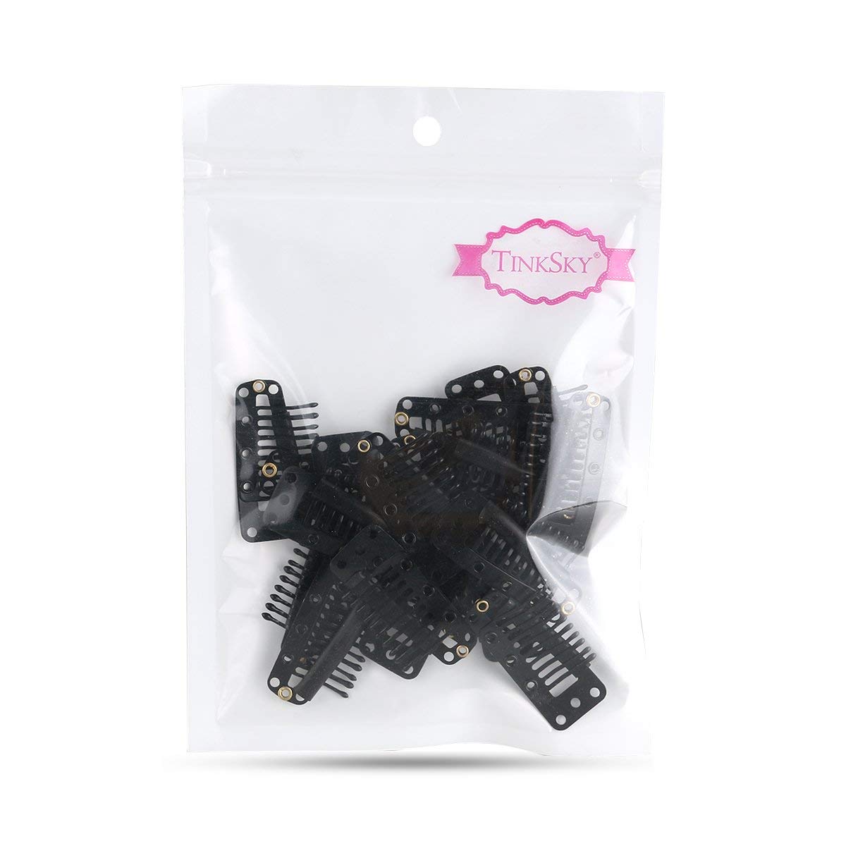 Tinksky 20pcs 10-Teeth Snap-Comb Wig Clips with Rubber for Hair Extensions (Black) - Secure Hairpieces & Weaves for Daily Styling & Cosplay