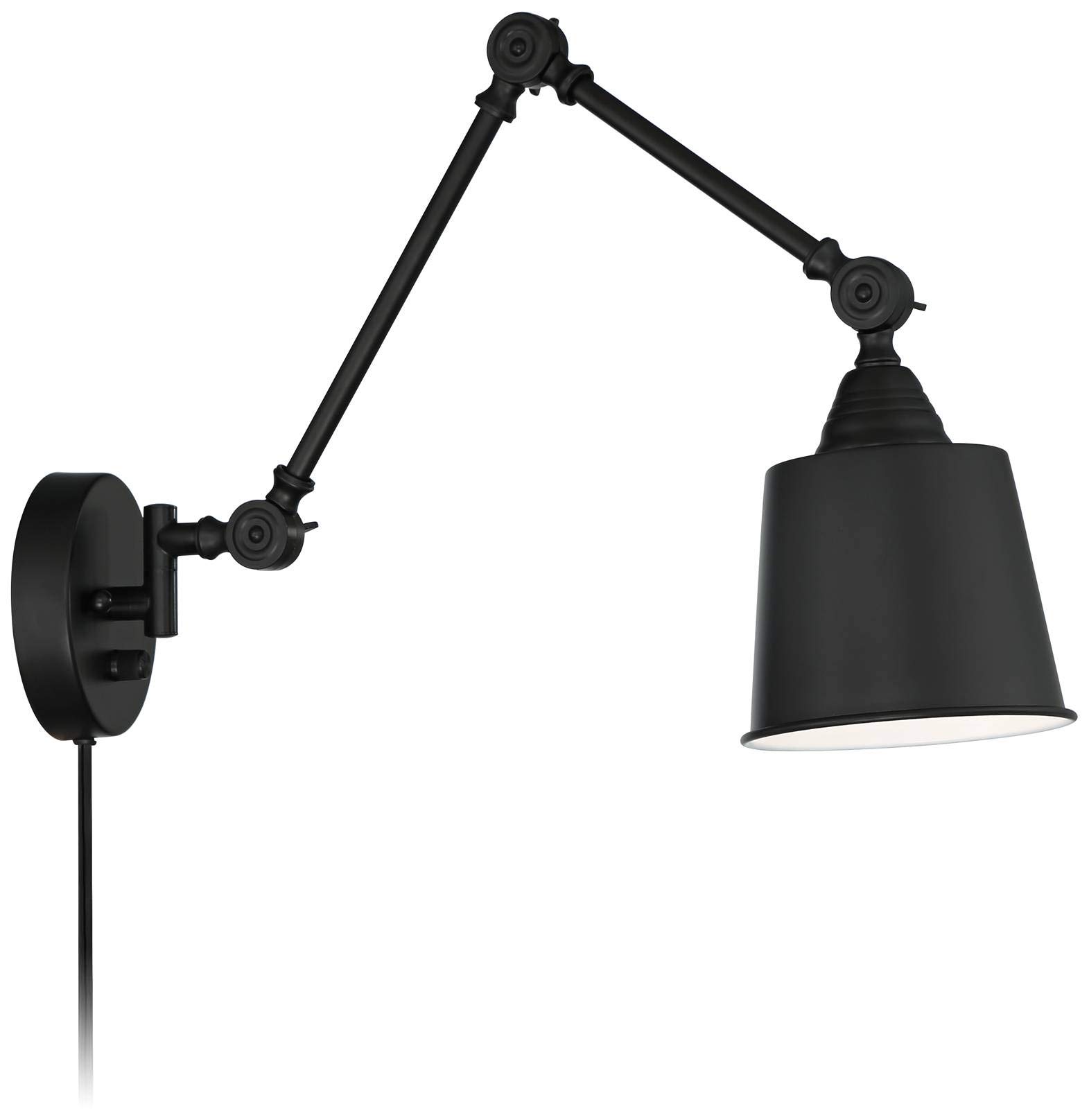 360 Lighting Mendes Modern Industrial Swing Arm Adjustable Wall Mounted Plug-in Lamps - Set of 2 Black Metal Down Light Fixtures for Bedroom, Living Room, Hallway & Dining Room - Perfect for Reading, Bedside Lighting & Home Decor