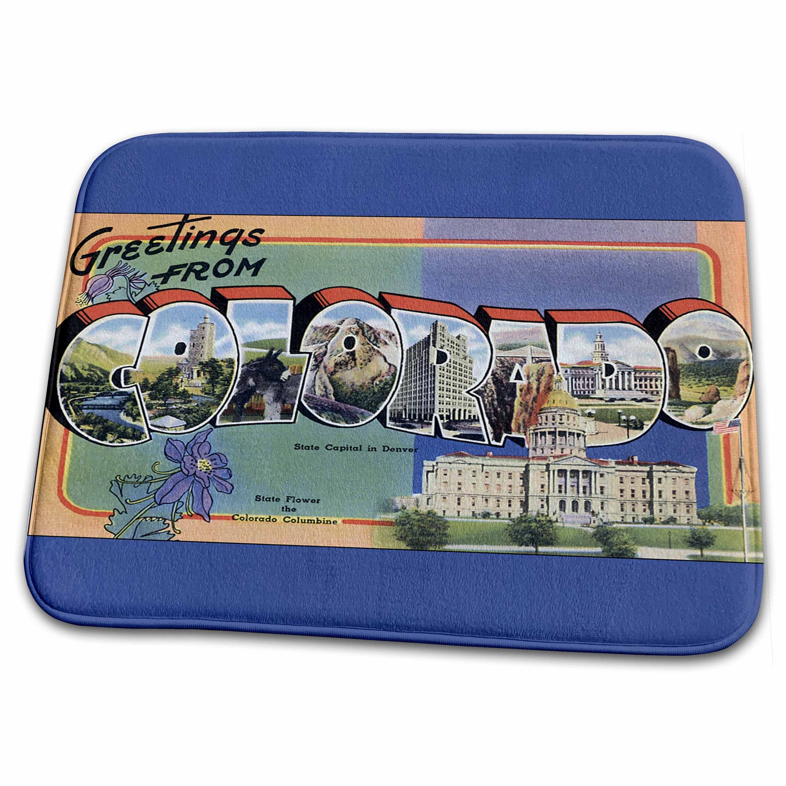 Colorado Scenic Vintage Postcard Dish Drying Mat - Absorbent Kitchen Drying Mat with State Capital Design for Dishes, Cups & Utensils - Perfect for Colorado Lovers & Vintage Travel Decor
