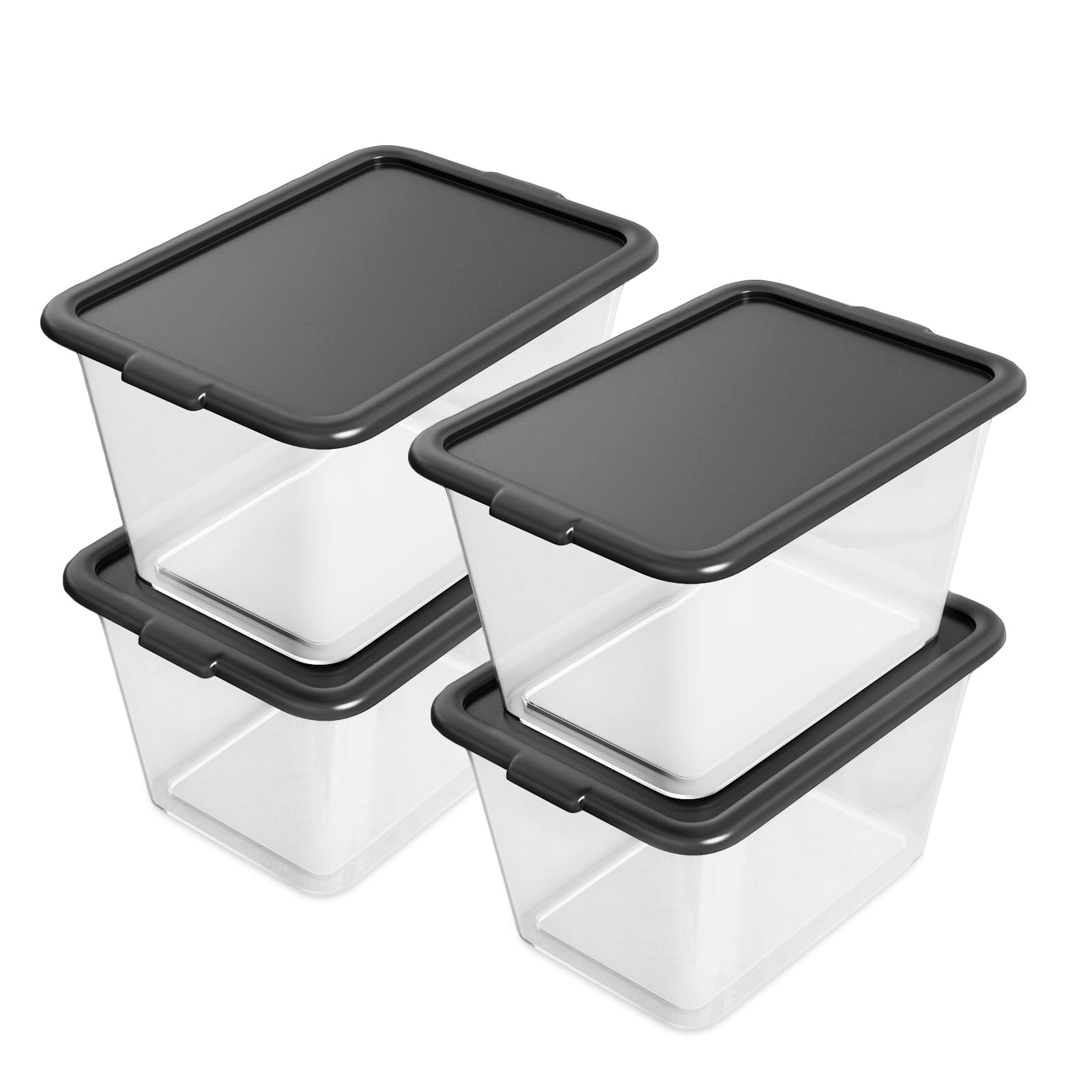 14.5-Gallon Stackable Plastic Storage Bins with Lids - 4-Pack Black & Clear Containers for Home Organization, Garage, Pantry, and Office Storage
