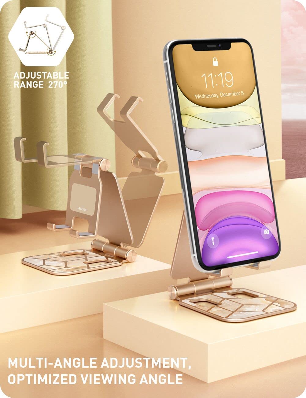 i-Blason Universal Phone Stand for Desk - Foldable Cell Phone Holder Compatible with iPhone 16/15/14/13 Pro Max & All Smartphones - Gold (Perfect for Home Office, Video Calls & Hands-Free Viewing)
