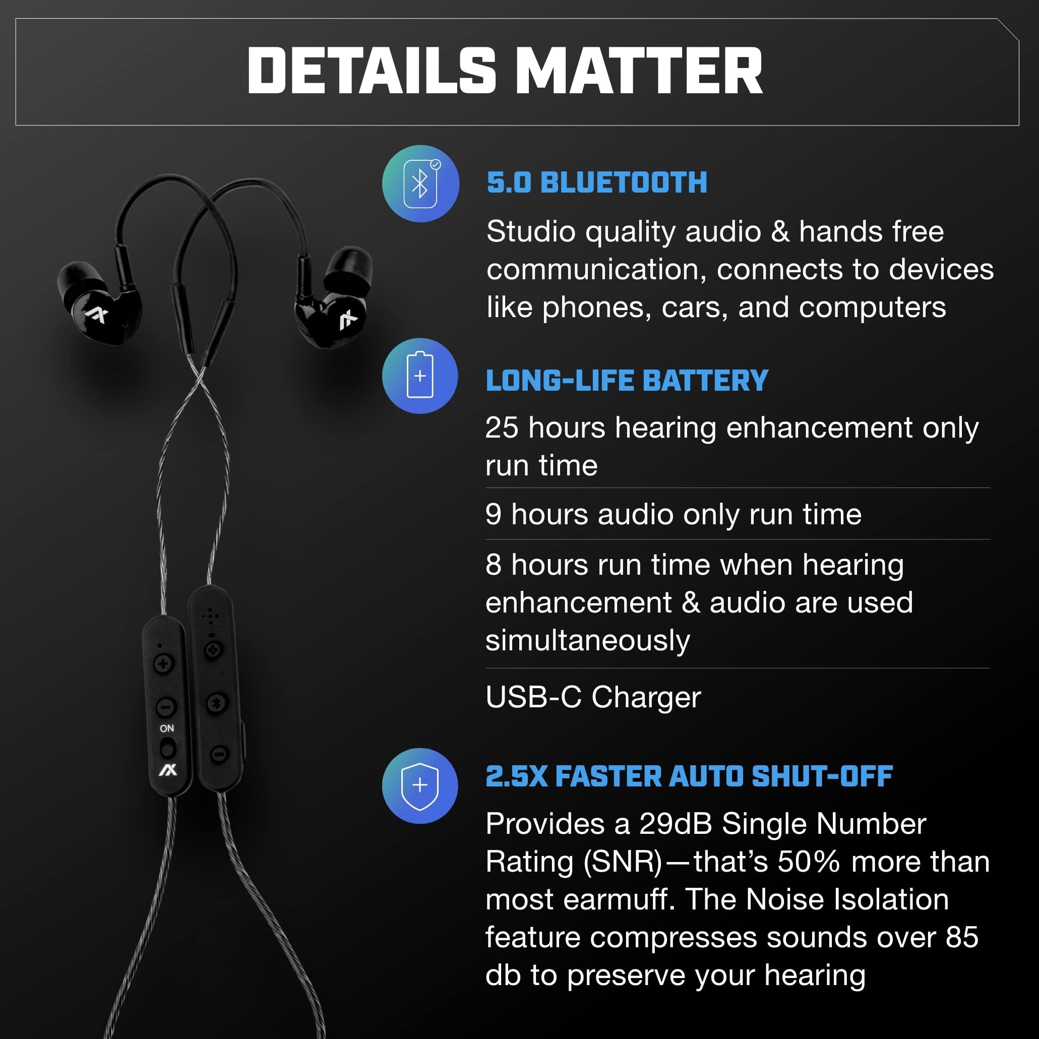 AXIL GS Extreme 2.0 Bluetooth Shooting Earbuds 2 Pack - Noise Cancelling Ear Protection with Hearing Enhancement & Dynamic Speakers - Perfect for Shooting Ranges, Hunting, and Outdoor Sports Activities