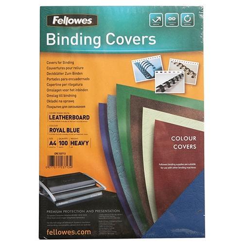 Premium A4 Blue Leathergrain Binding Covers - 250gsm Heavy Duty - Fellowes Brand (Pack of 100) - Ideal for Office Documents, Presentations, and Professional Reports
