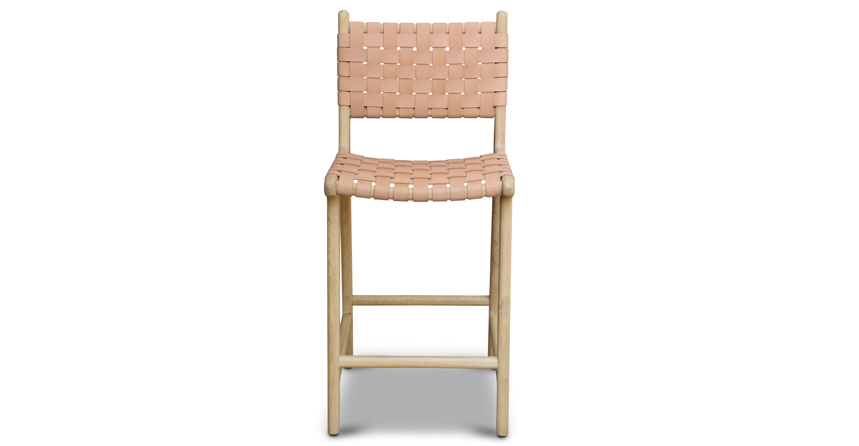 Premium Teak & Leather Counter Height Bar Stool - Modern Kitchen Island & Breakfast Nook Seating - Durable & Stylish for Home, Cafe, and Restaurant Use