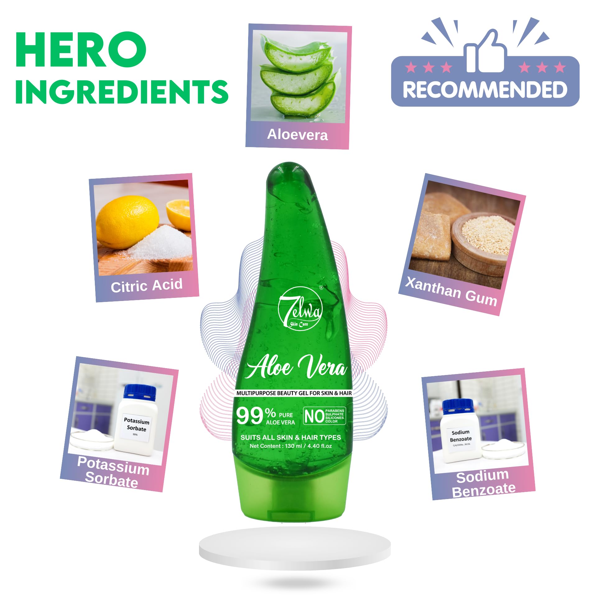 7elwa Aloe Vera Gel - 99.99% Pure Organic Aloe Vera Gel for Skin & Hair Care, 120ml | Hydrating Moisturizer for Sunburn Relief, Acne Treatment & Hair Growth | Perfect for Daily Skincare Routine & After Sun Care