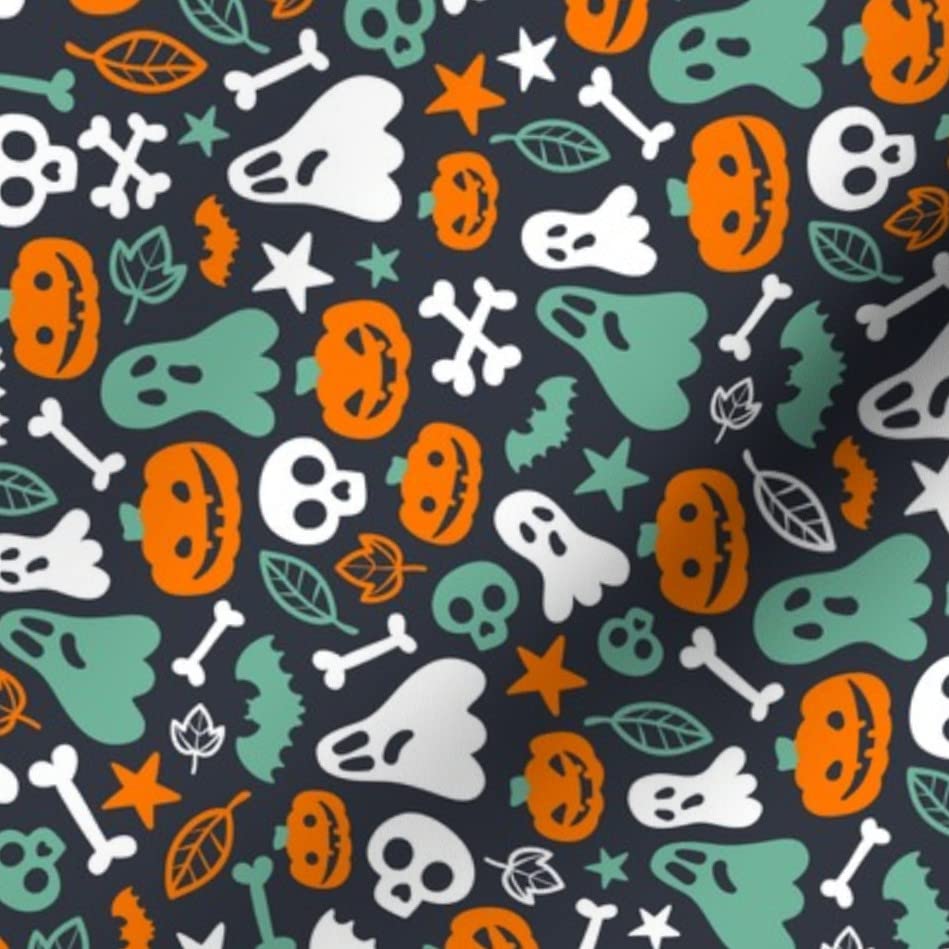 Halloween Retro Pattern Fabric - Pumpkins, Skulls, Bones & Bats Printed on Petal Signature Cotton by The Yard for Sewing, Quilting, Apparel & DIY Decor | Cute Costume & Ghost Design for Seasonal Crafts, Home Decor & Party Supplies