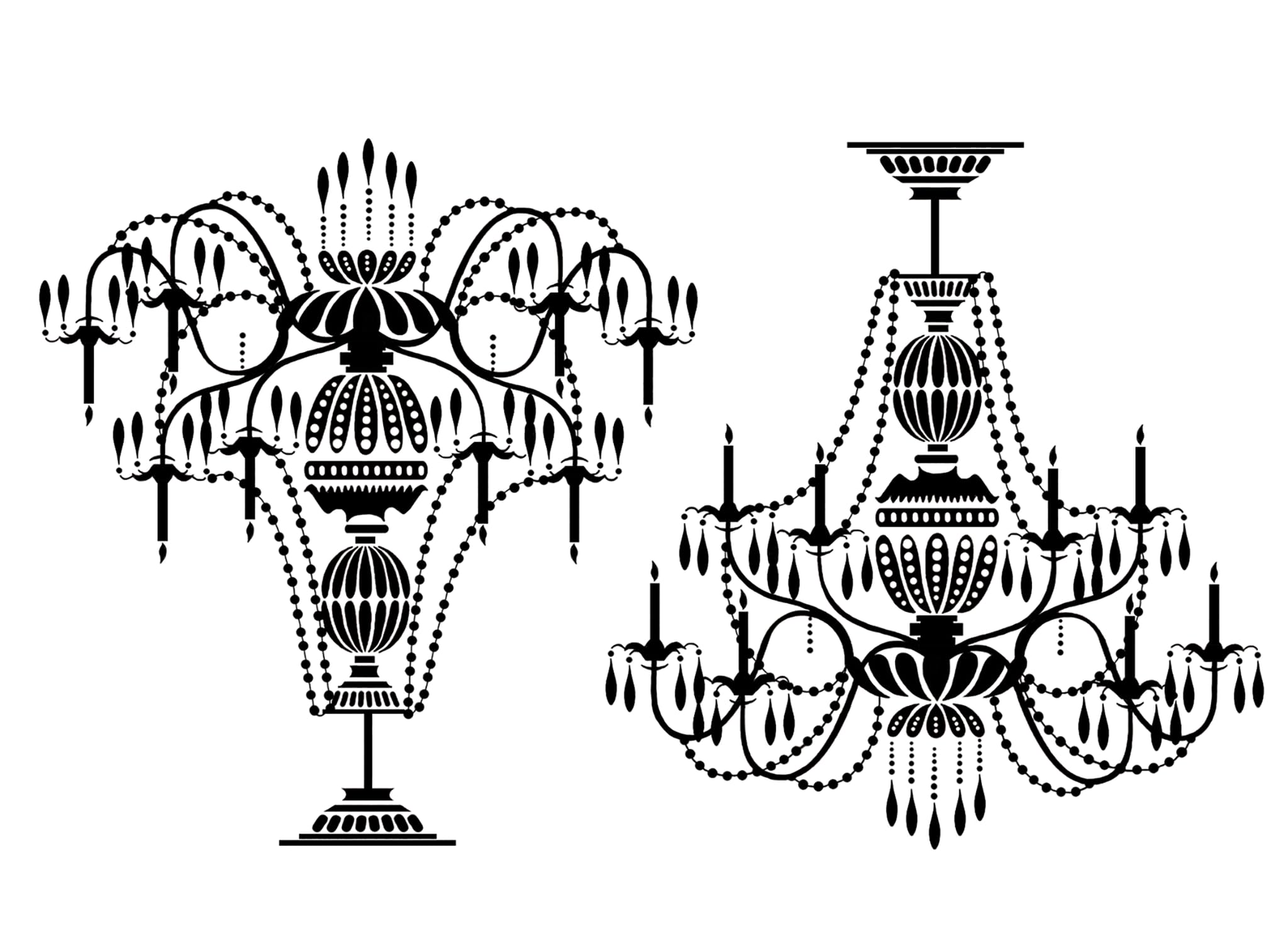 2-Pack Black Fused Glass Chandelier Decals - 3 Inch Elegant Window Stickers for Home, Wedding & Party Decorations