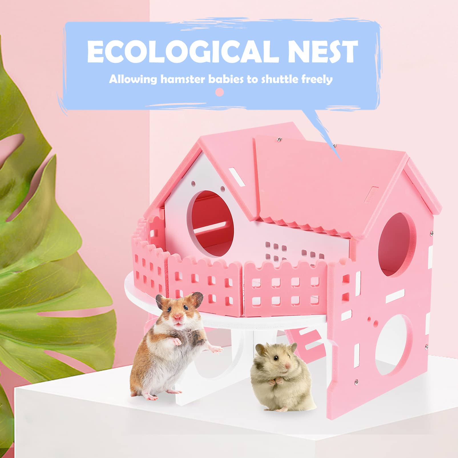 Balacoo 2-Story Hamster Hideout Hut & Chew Toy - Natural Wooden Small Animal House for Dwarf Hamsters, Gerbils, and Pet Rats - Perfect for Chewing, Playing, and Nesting - Ideal for Cage Accessories and Small Pet Enrichment Activities