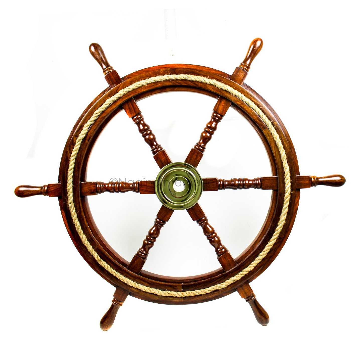 Nagina International 42 Inch Nautical Wooden Ship Wheel with Pirate Rope Inlay - Rustic Maritime Decor for Home, Office, or Boat | Perfect for Nautical, Navy, and Ocean-Themed Interiors