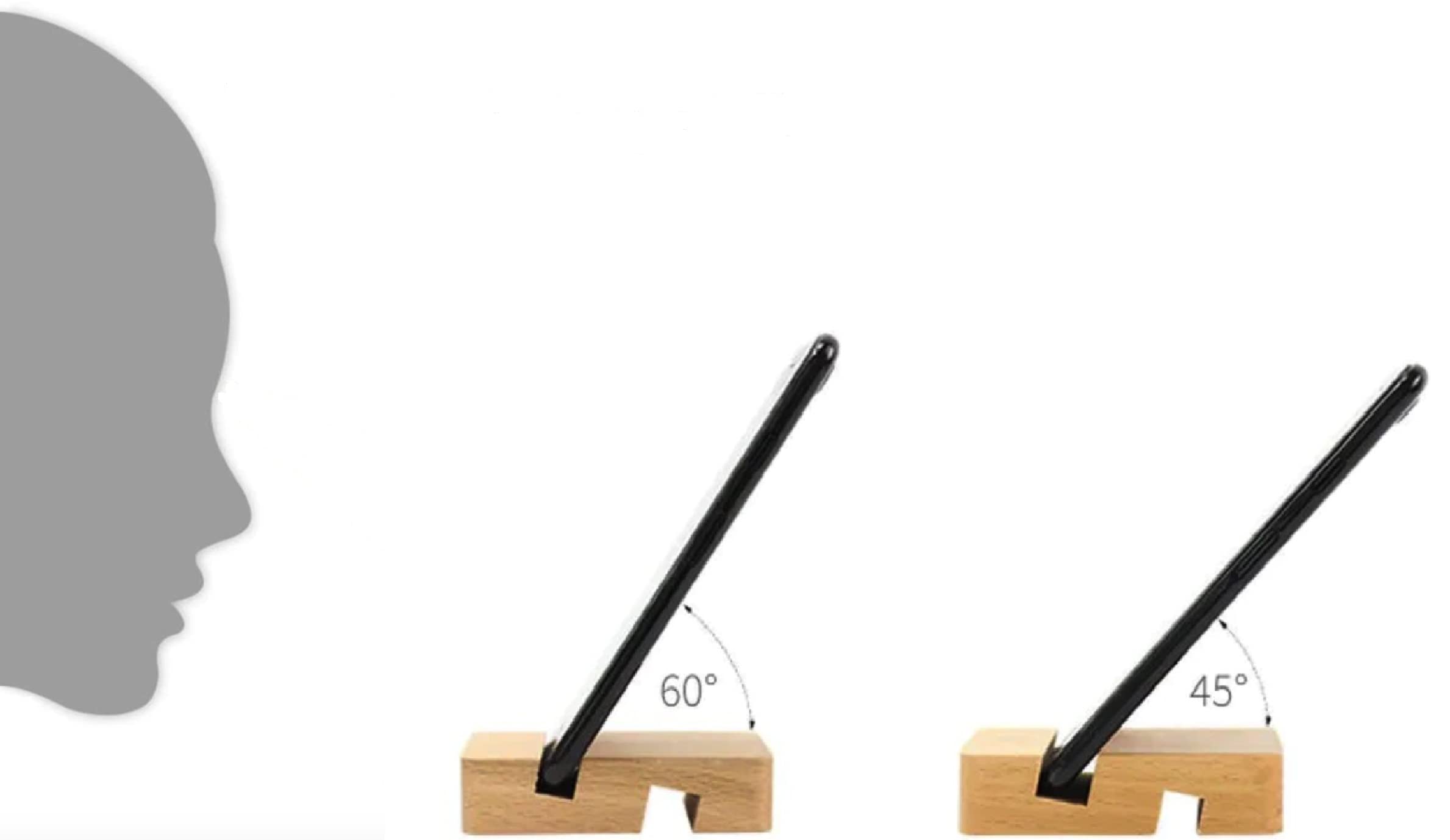 Premium Wooden Phone Stand - Double Groove Design for iPhone & Android - Desktop Mobile Phone Holder (Set of 1) - Perfect for Home Office, Bedside & Video Watching