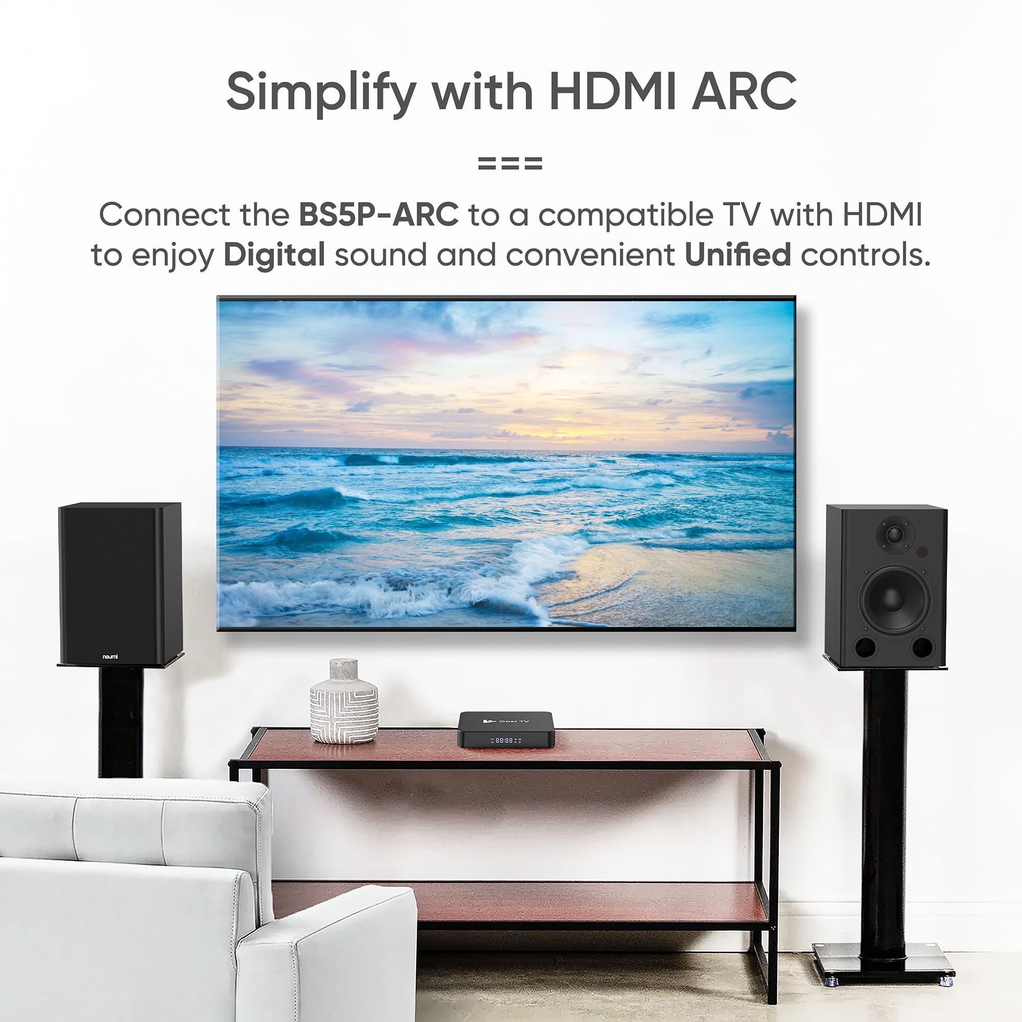NEUMI BS5P-ARC 75W Powered Bookshelf Speakers - Bluetooth, HDMI, USB, Optical & Coaxial Inputs with Remote - 5