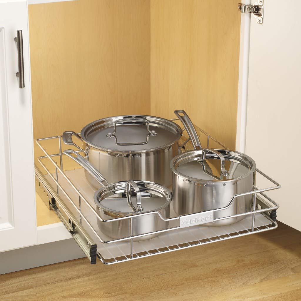 Cuisinart 17-Inch Sliding Cabinet Organizer with Chrome Finish - Expandable Kitchen Storage for Pots, Pans & Utensils - Perfect for Pantry, Under Sink & Cabinet Organization