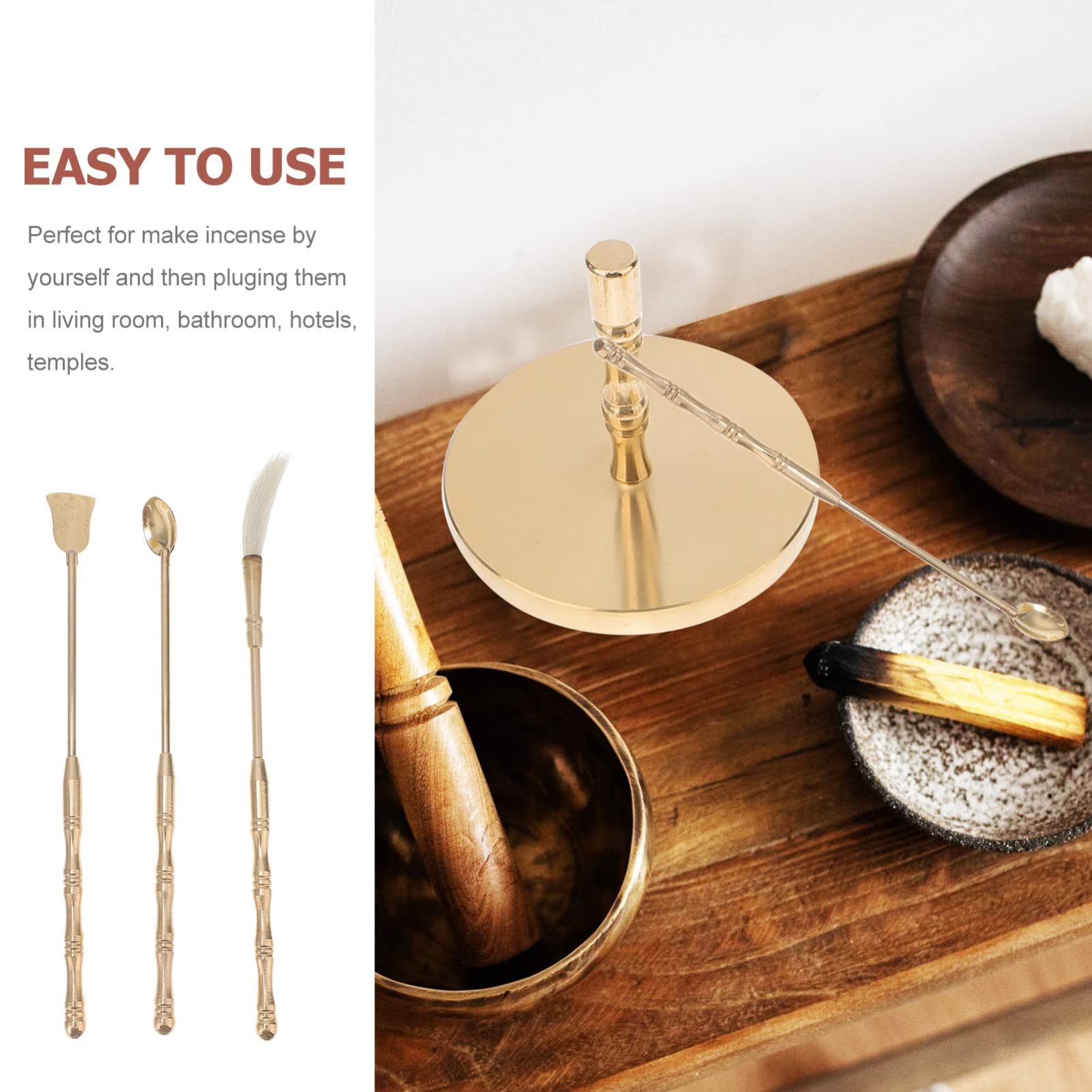 5Pcs Brass Incense Press Mold Kit with Shovel & Brush - DIY Incense Cone Making Tools for Yoga, Meditation & Aromatherapy - Perfect for Home, Spa & Relaxation