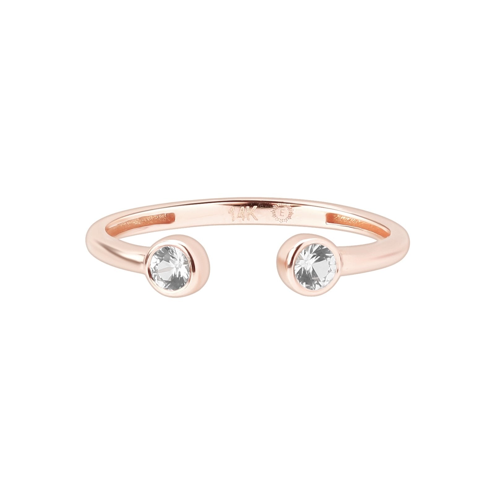 14k Rose Gold Double Sapphire Open Cuff Ring - Elegant Stackable Dainty Jewelry for Women - Perfect for Weddings, Anniversaries & Everyday Wear