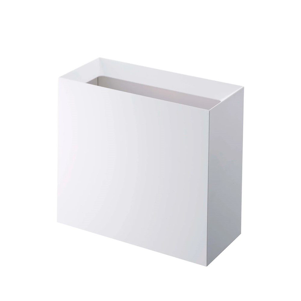 YAMAZAKI White Tower Rectangular Trash Can - Slim Space-Saving Rubbish Bin for Kitchen, Bathroom & Office Waste Disposal