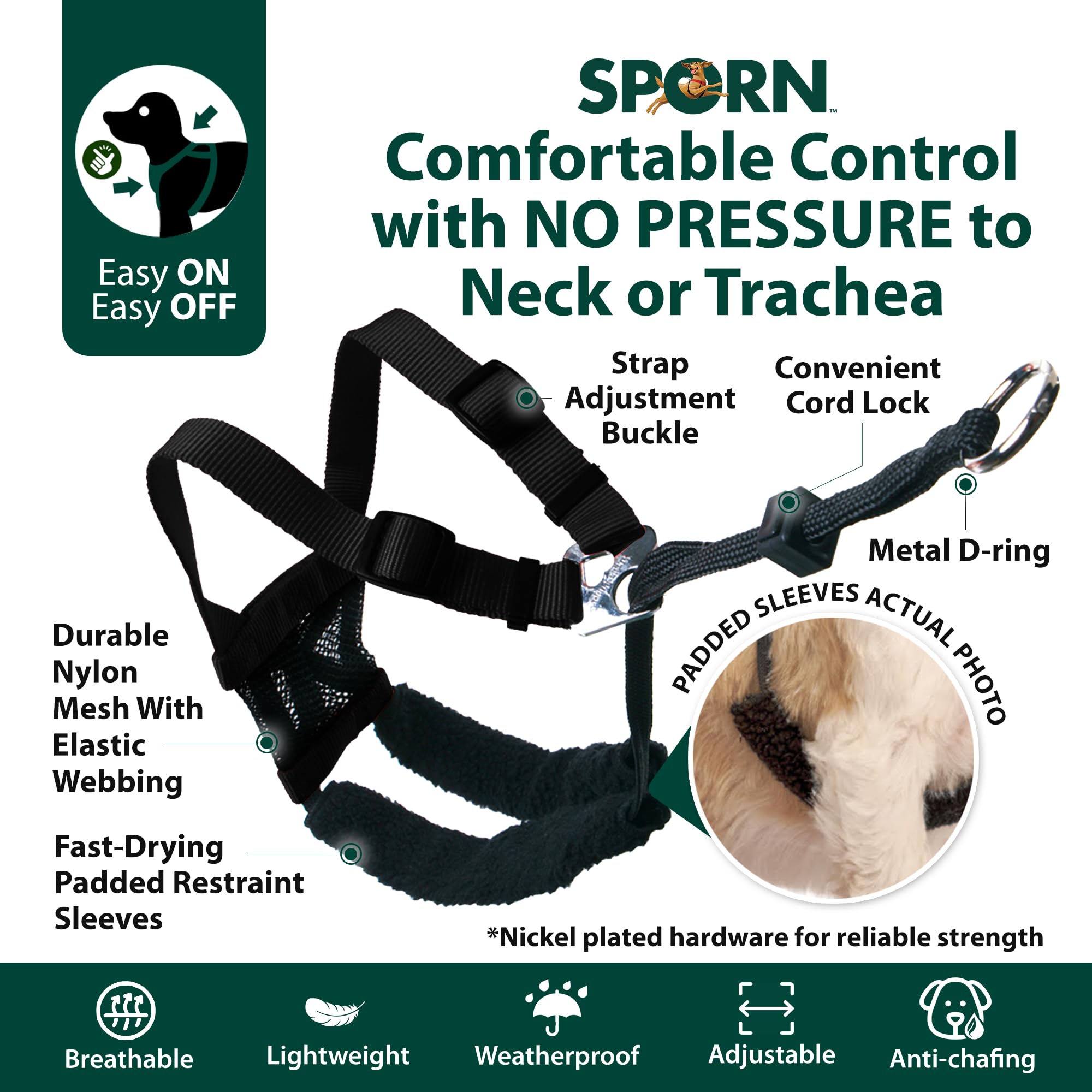 Sporn Extra Small No Pull Dog Harness - Black Mesh Pet Harness for Toy Breeds | Durable Nylon Anti-Pull Design | Breathable & Easy-to-Wear Dog Body Harness for Walking, Training & Outdoor Adventures