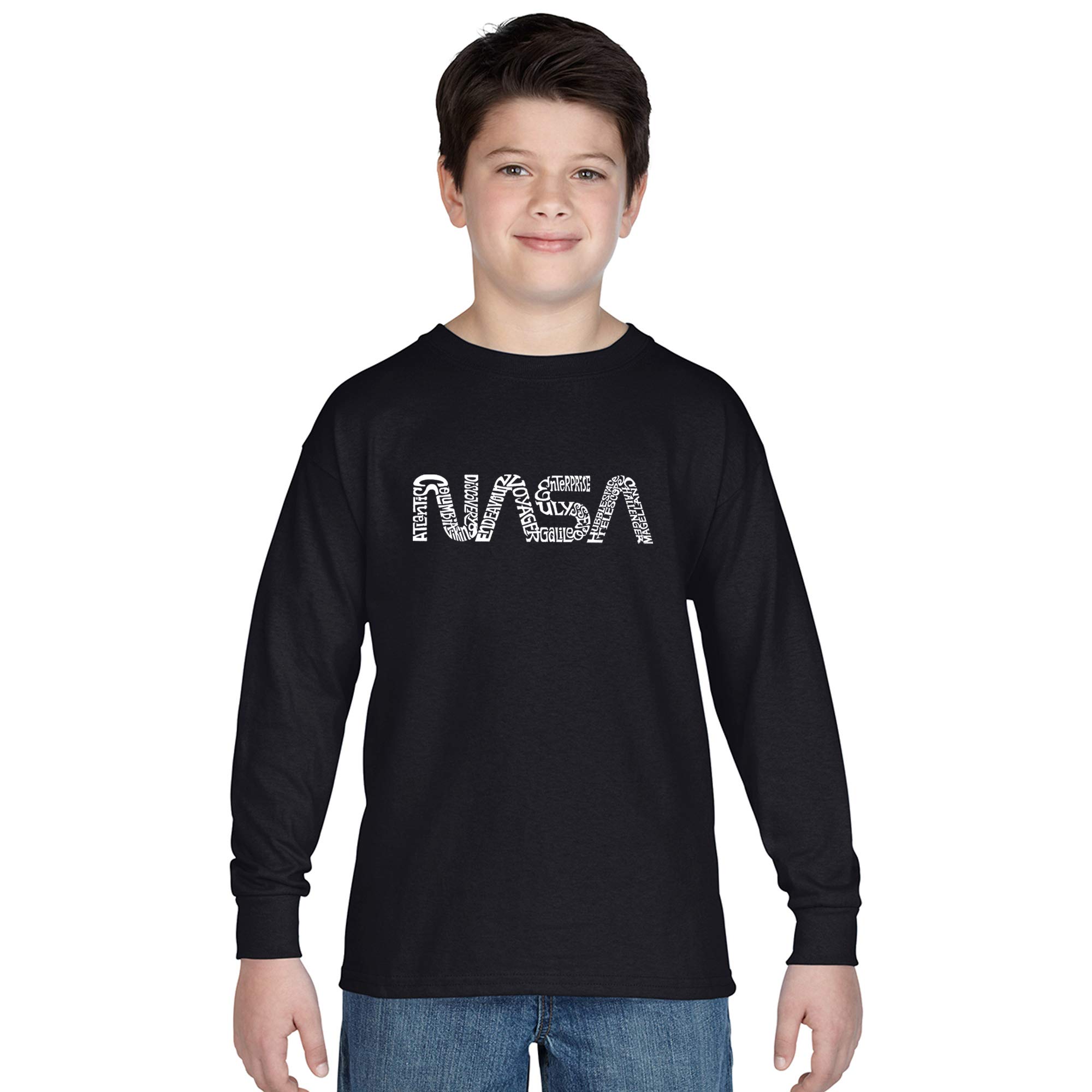 LA POP ART Boys' NASA Worm Logo Graphic Long Sleeve T-Shirt - Cool Space Themed Casual Wear for School, Gaming & Everyday Outfits