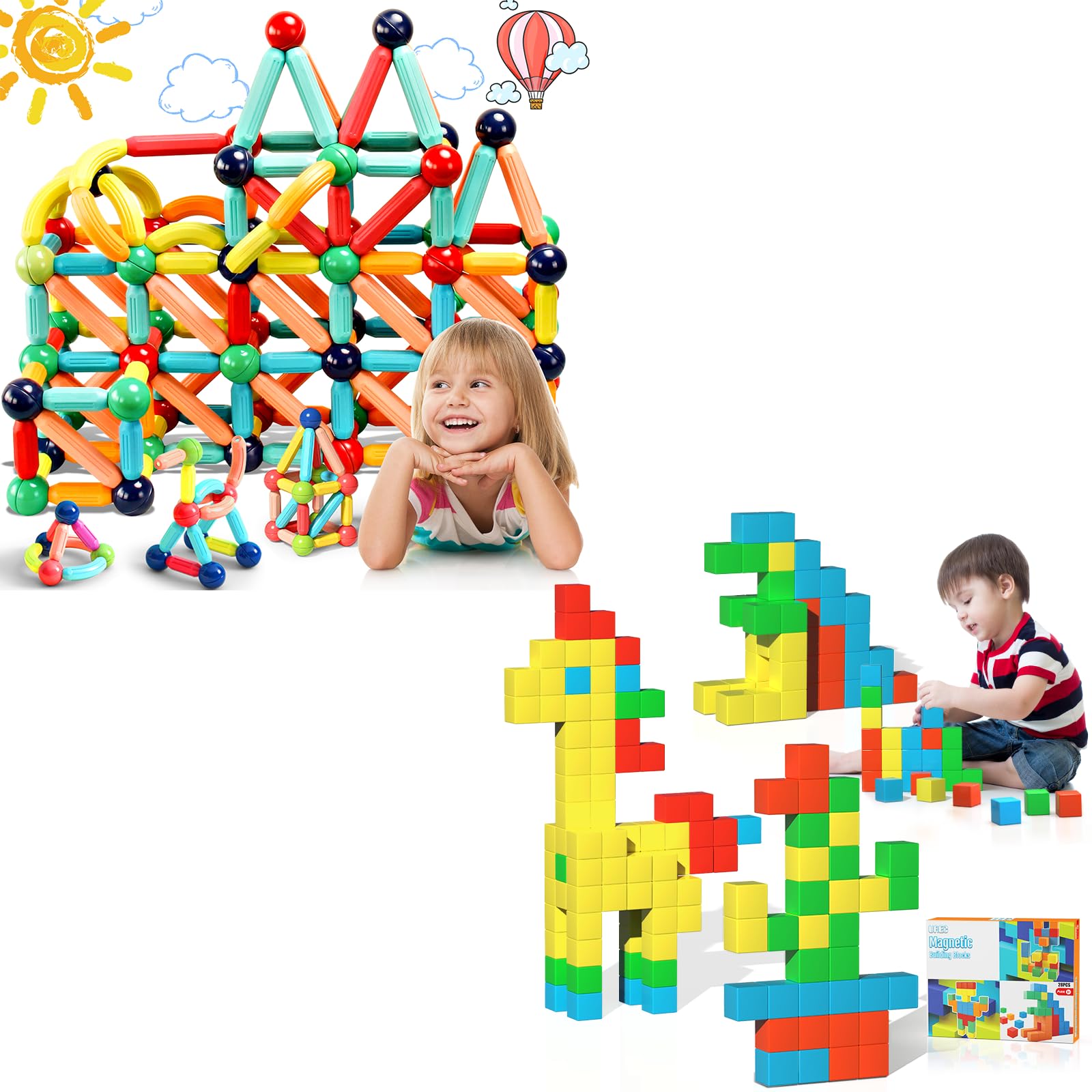 64PCS Magnetic Building Sticks & Blocks STEM Toys for Kids - Montessori Learning Toys, Preschool Sensory Magnet Puzzle Set with 1.43 inch Magnetic Pieces - Perfect for Classroom, Birthday Gifts & Creative Play