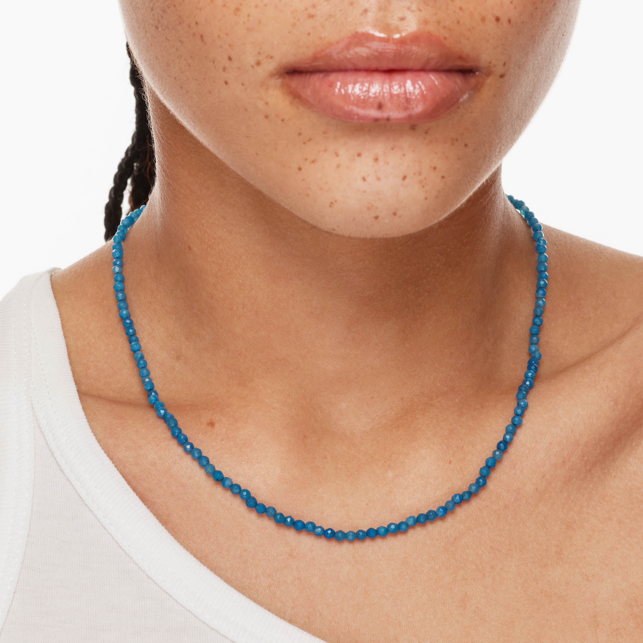 Micro Blue Agate Bead Necklace in Gold - Elegant Healing Crystal Jewelry for Women, Perfect for Meditation, Yoga & Spiritual Gifts