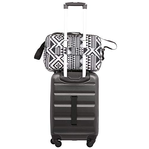 16 Inch Carry On Hand Luggage Flight Duffle Bag - Lightweight 19L Travel Duffel for Airplane, Gym & Weekend Trips - Fits Under Seat & 2nd Bag Option (Black Aztec Design) - Perfect for Business Travel, Sports Gear & Overnight Stays