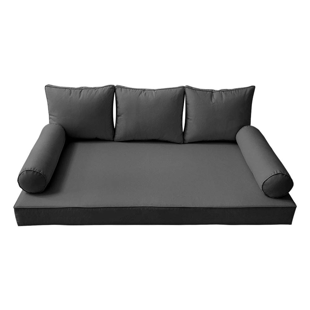 Prolinemax Outdoor Style 3 Twin-XL Piped Trim Daybed Mattress Cover with Bolster Pillow Fitted Sheet - Waterproof & Durable for Patio, Sunroom, and Guest Room Use