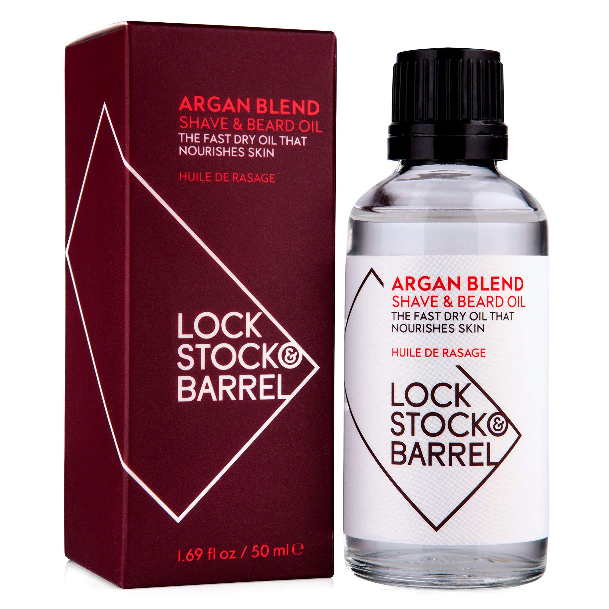 Lock Stock & Barrel Argan Blend Shave & Beard Oil for Men - 50ml | Moisturizing & Conditioning for Smooth Shaving & Soft Beards | Perfect for Daily Grooming & Skin Care Routine