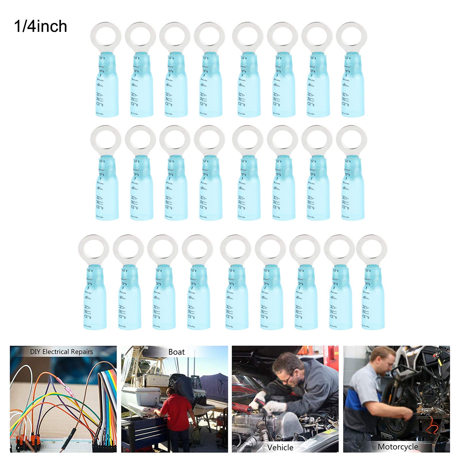 Heat Shrink Wire Connectors 25pcs - 1/4 Inch Electrical Quick Wiring Tubing with High Conductivity for Automotive, Marine & Home Electrical Repairs