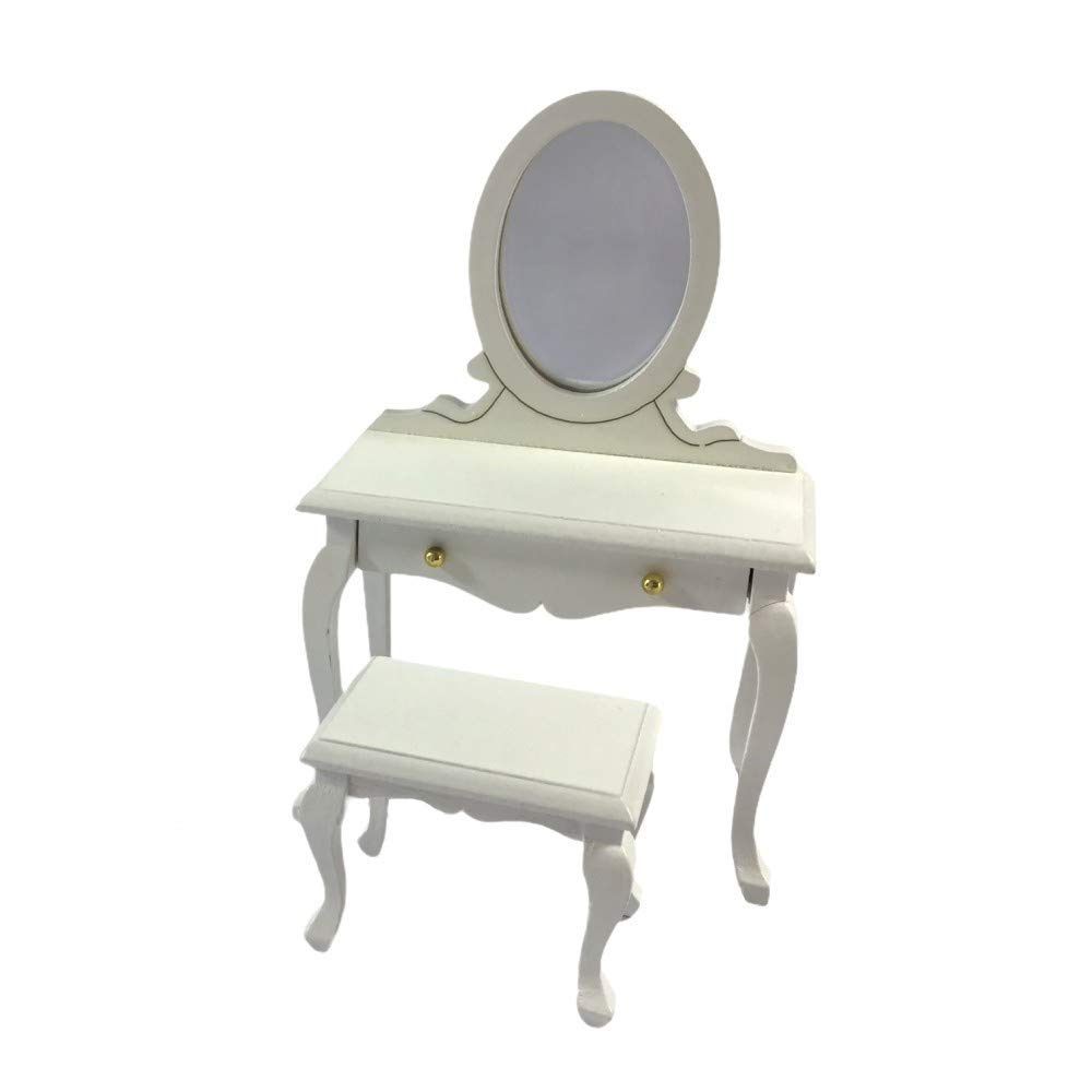 Melody Jane Dollhouse White Vanity Dressing Table & Stool Set - Miniature Bedroom Furniture for 1:12 Scale Dollhouse, DIY Home Decor, Kids Pretend Play, Collectors Display