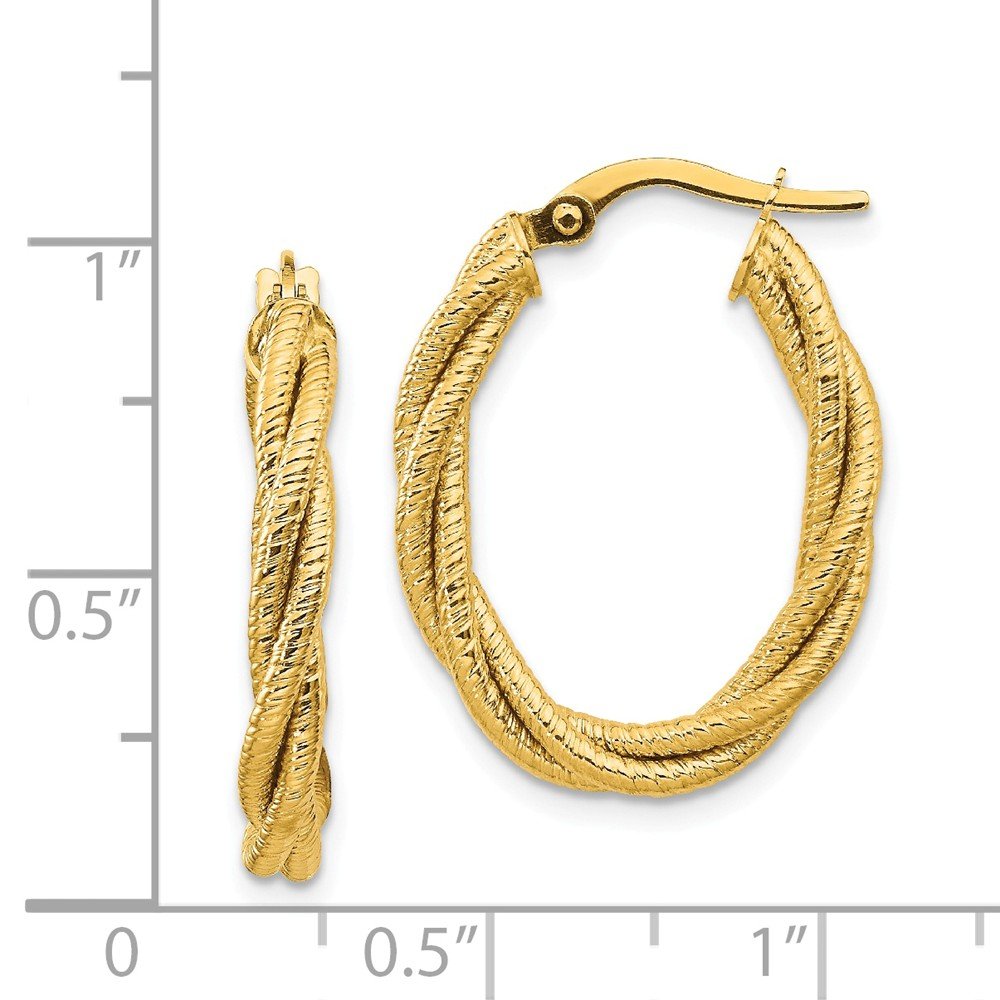 14K Yellow Gold Textured Twisted Oval Hoop Earrings for Women - 25mm x 20mm Dainty Everyday Jewelry, Perfect for Work, Date Night & Special Occasions