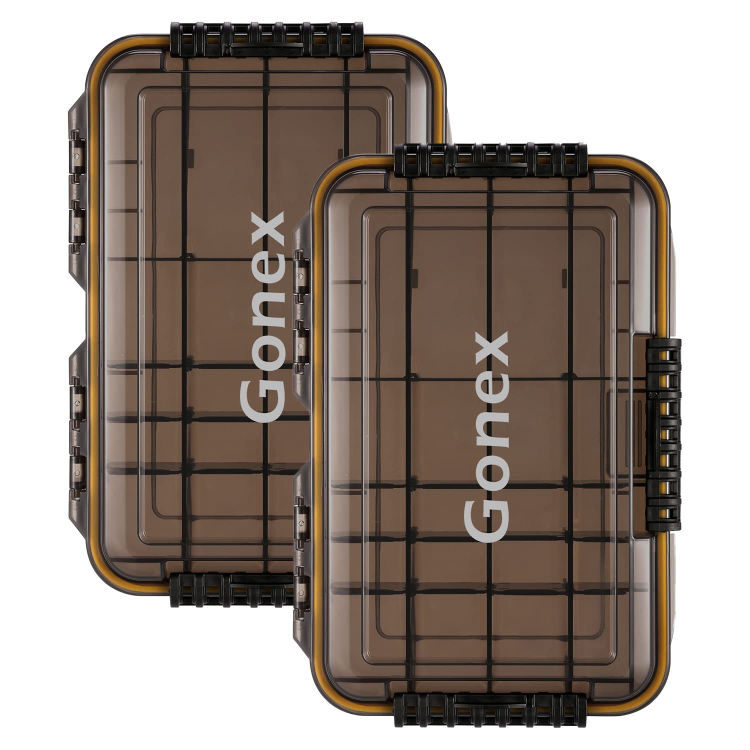 Waterproof Fishing Tackle Box 3600 - Tea-Colored Transparent Tackle Storage Organizer with DIY Dividers (2-Pack) - Perfect for Saltwater & Freshwater Fishing, Boat Trips & Outdoor Adventures