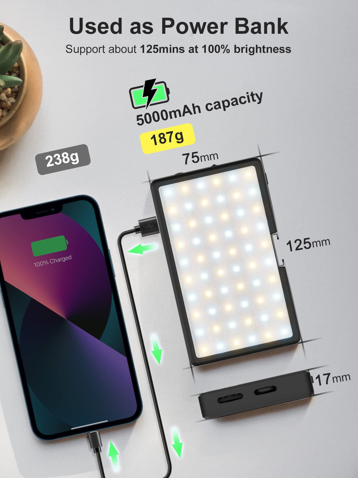 Professional LED Video Light for Photography & Videography - Moman Portable 5000mAh Camera Light with Cold Shoe Mount, CRI 98+ Dimmable 2500-9000K - Perfect for YouTube, Vlogging, Live Streaming & Studio Lighting