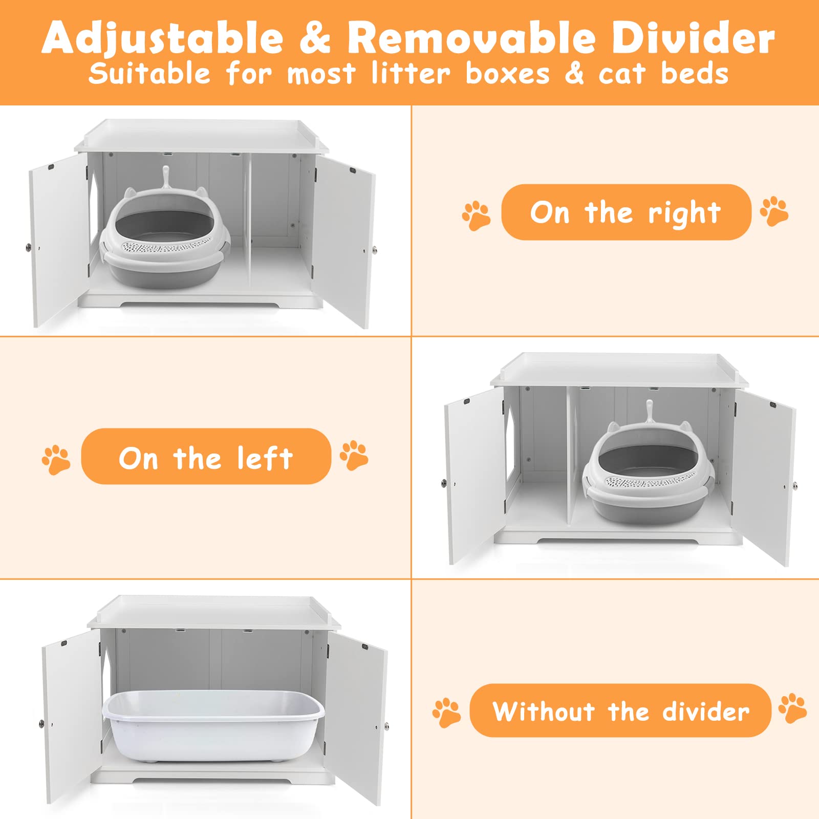 PETSITE Large Cat Litter Box Enclosure with Storage Rack - Hidden Litter Box Furniture, White - Side Table with Removable Divider for Home, Living Room & Bedroom