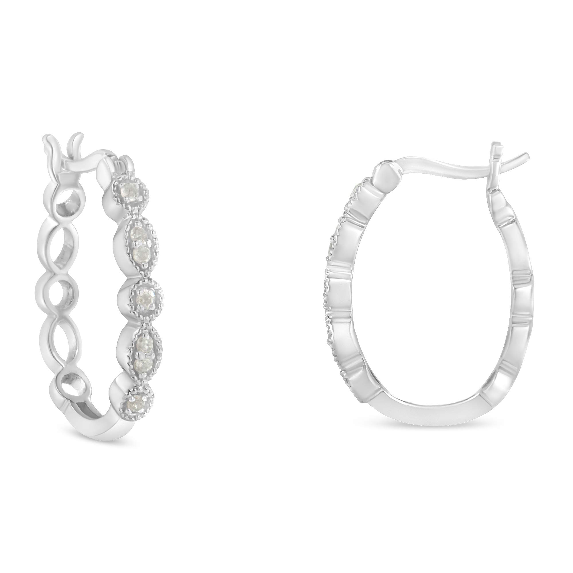 .925 Sterling Silver 1/6 Carat Diamond Milgrain Hoop Earrings (I-J Color, I3 Clarity) - Elegant Jewelry for Women, Perfect for Weddings, Parties & Everyday Wear