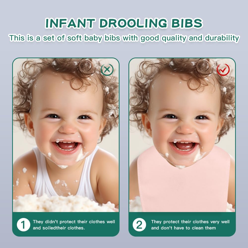 8 Pack Baby Terry Bibs - Soft Adjustable Drooling Bibs with Snaps for Boys & Girls | Ultra Absorbent Unisex Infant Bibs for Feeding, Teething & Messy Playtime