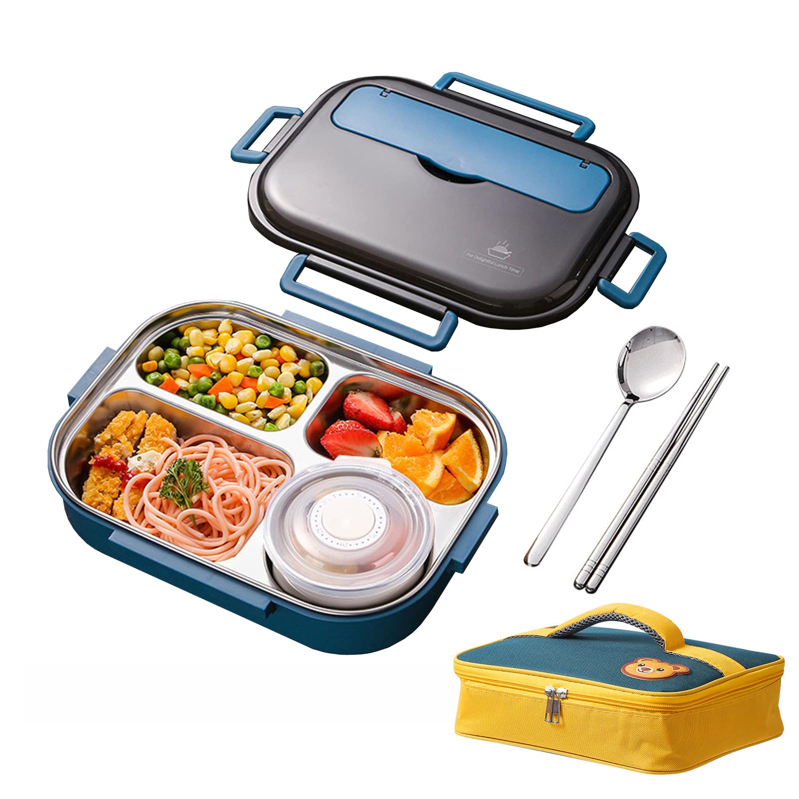 Insulated Stainless Steel Lunch Box for Adults - 1500ml Bento Box with 4 Compartments & Cutlery | Leak-Proof, Durable & Eco-Friendly | Perfect for Office, School, Picnic & Meal Prep