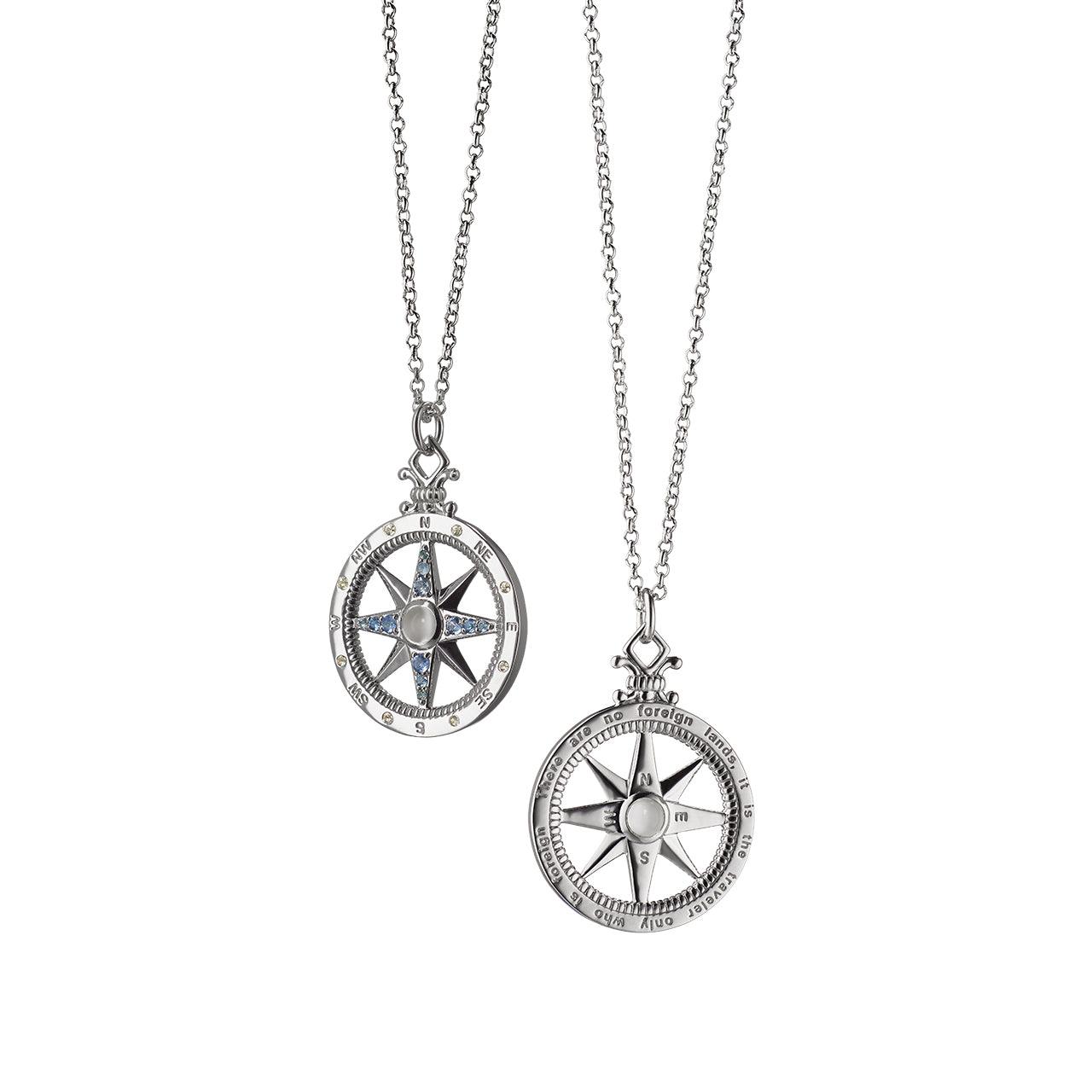 Authentic Global Compass Charm with Genuine Sapphires - Perfect for Travel Jewelry, Adventure Gifts & Wanderlust Accessories