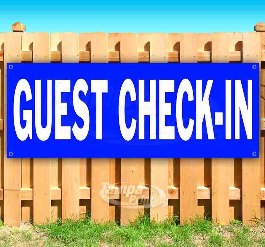 13 oz Heavy-Duty Vinyl Guest Check-in Banner with Metal Grommets - Non-Fabric Single-Sided Sign for Hotel Reception, Event Registration & Business Check-ins