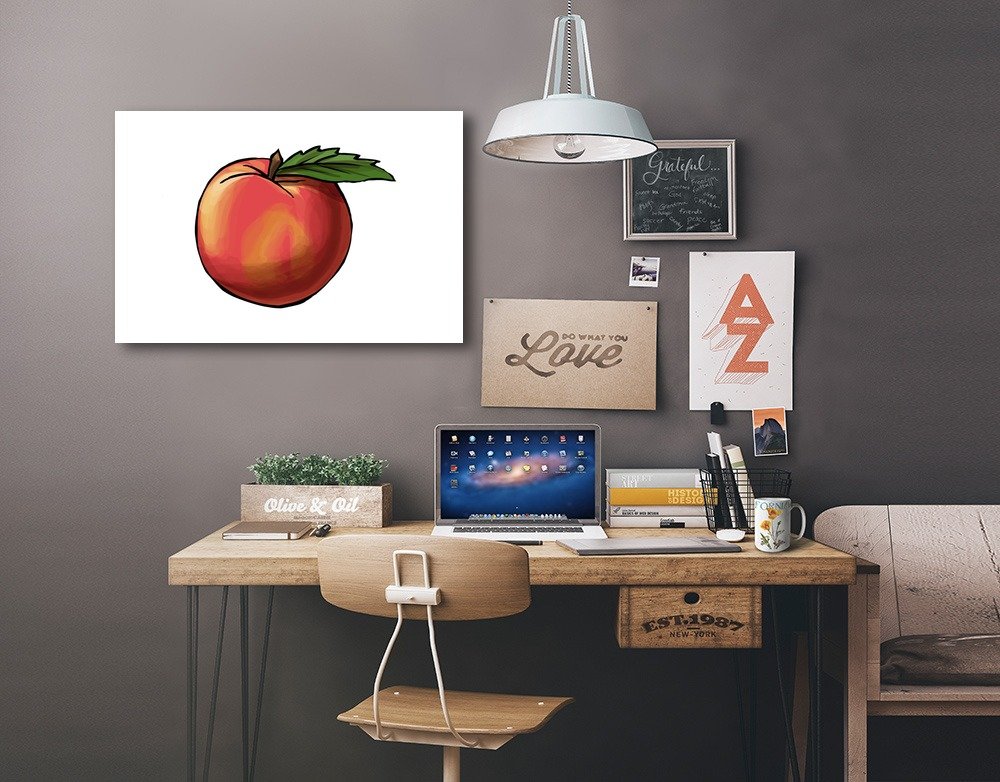 Lantern Press Peach Icon Art Print - 12x18 Wrapped Canvas Wall Decor for Living Room, Bedroom & Office