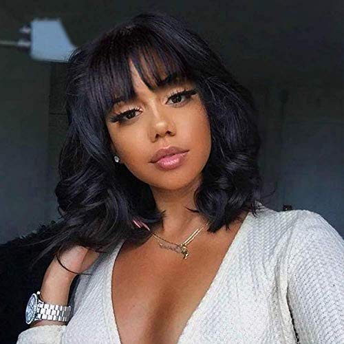 Beafay 10 Inch Brazilian Virgin Human Hair Bob Wig with Bangs - 130% Density Glueless Machine Made Body Wave Wig for Black Women | Perfect for Daily Wear, Cosplay & Special Occasions