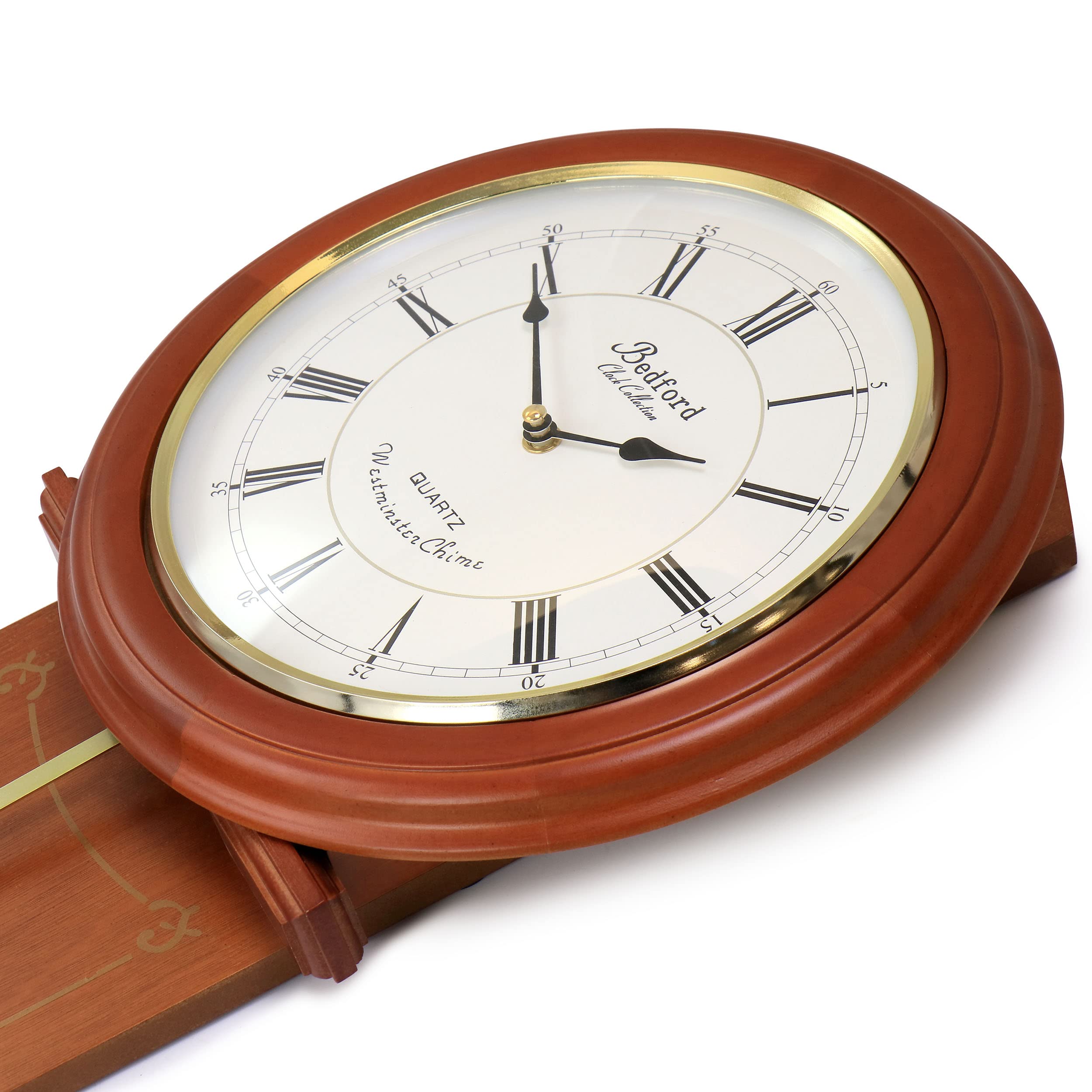 Olivia 24.5 Inch Cherry Wood Chiming Pendulum Wall Clock - Classic Bedford Collection - Perfect for Living Room, Bedroom & Office Décor