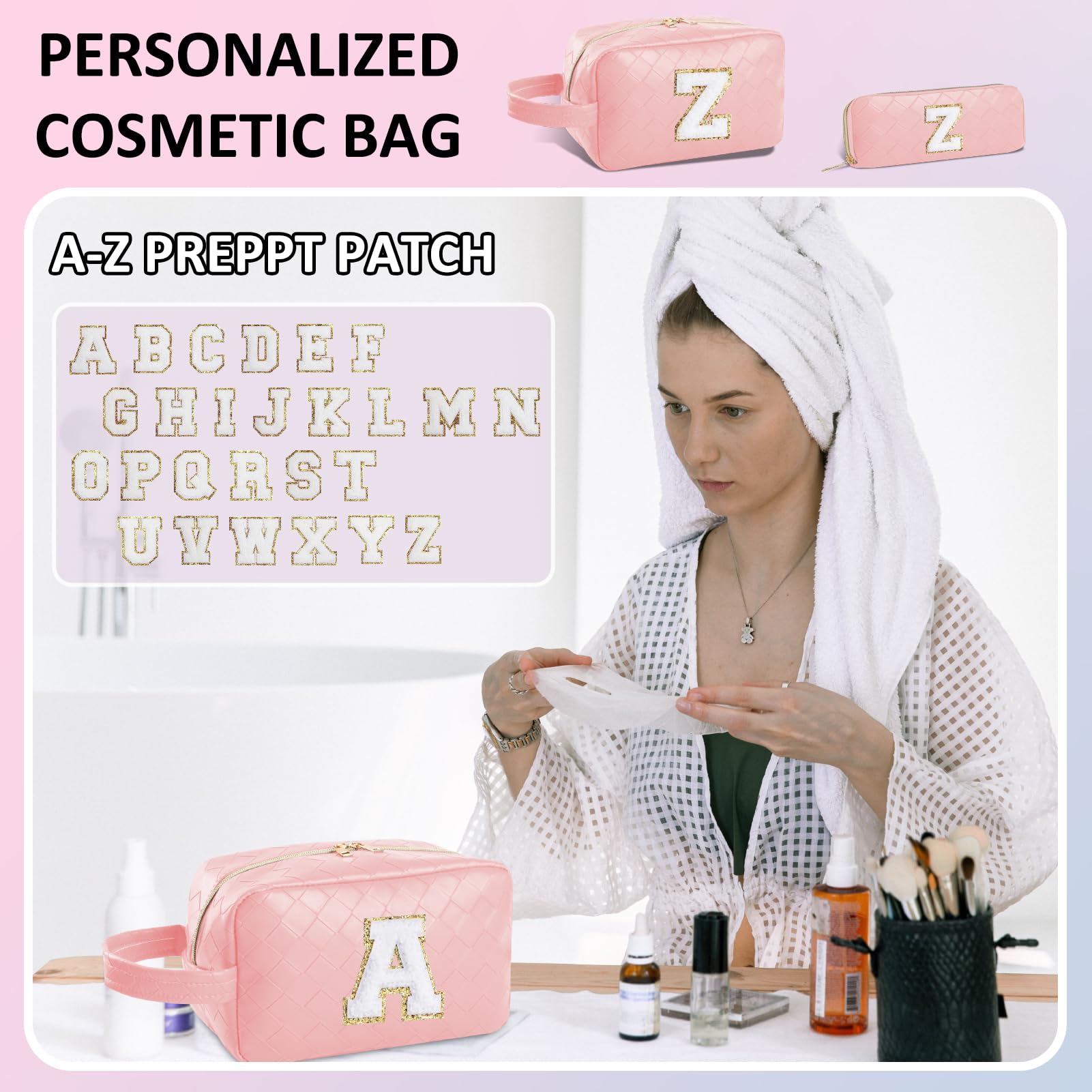 Personalized Monogram Makeup Bag for Women - Travel Cosmetic Organizer with Detachable Brush Pouch, Pink G Initial Toiletry Bag - Perfect for Birthdays, Valentine's Day Gifts & On-the-Go Beauty Essentials
