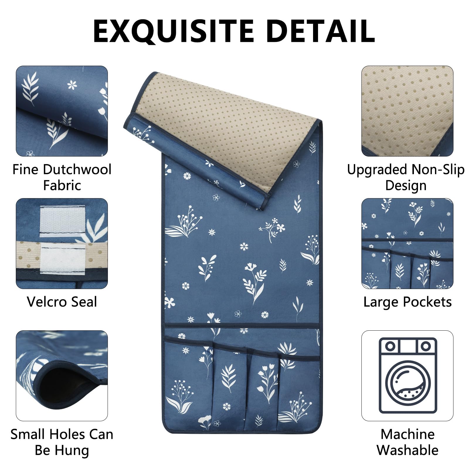 Remote Control Holder for Armchair & Couch - 5-Pocket Organizer for TV Remotes, Bed Storage & Nightstand - Blue Caddy (35
