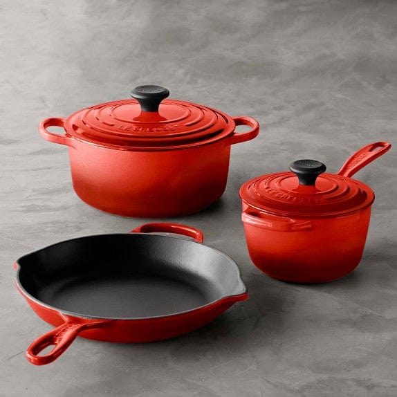 Le Creuset 5-Piece Signature Cast Iron Cookware Set in Cherry Red - Perfect for Baking, Roasting & Serving | Dutch Oven, Skillet & More
